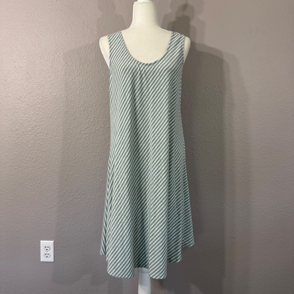 Chalet et Ceci Size XL Green Striped Sleeveless Bamboo Cotton Spandex Dress